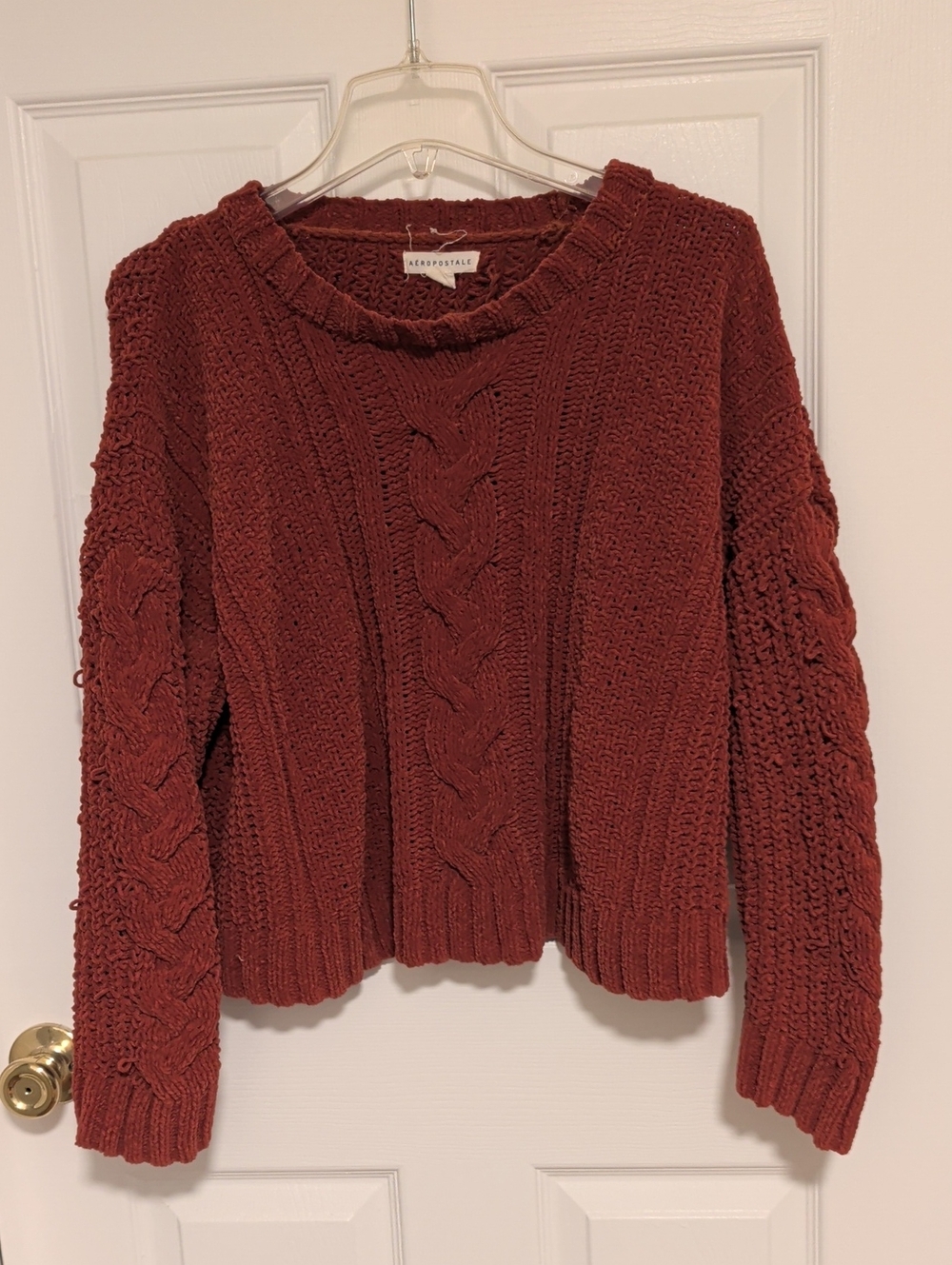 Aeropostale Women's Rust Cable Crewneck Sweater